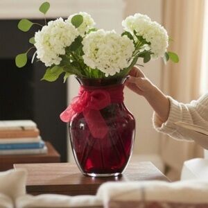 Elegant Red Glass Vase with Ribbon Accent